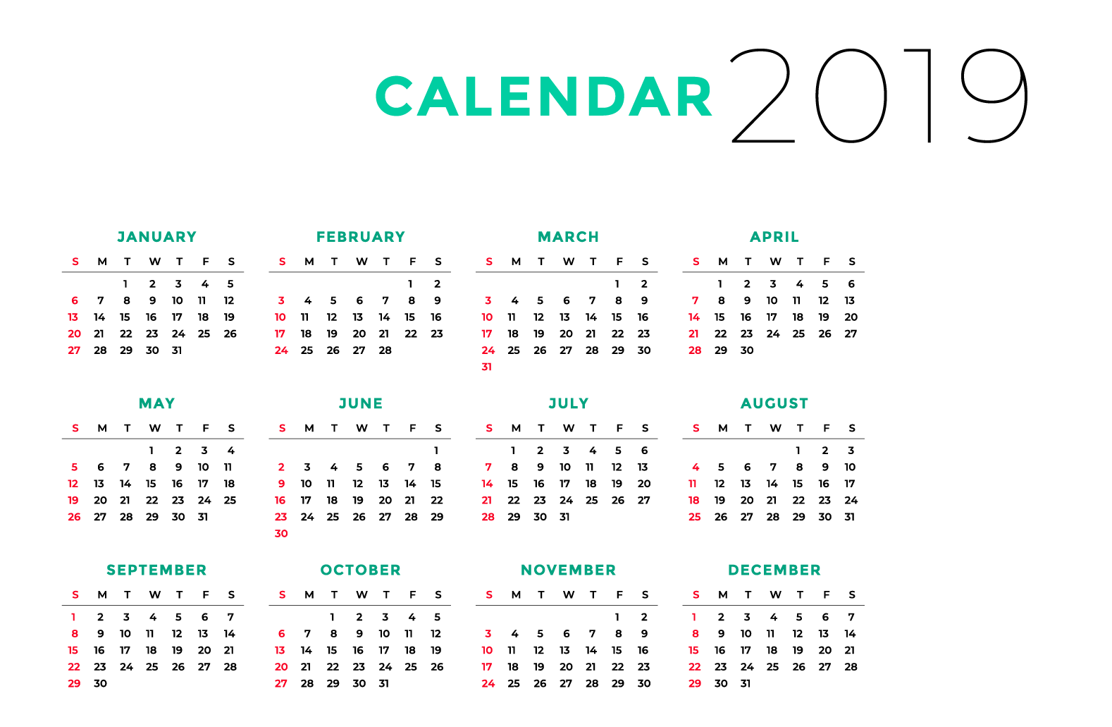 Calendar 2019 PNG Free Commercial Use Image