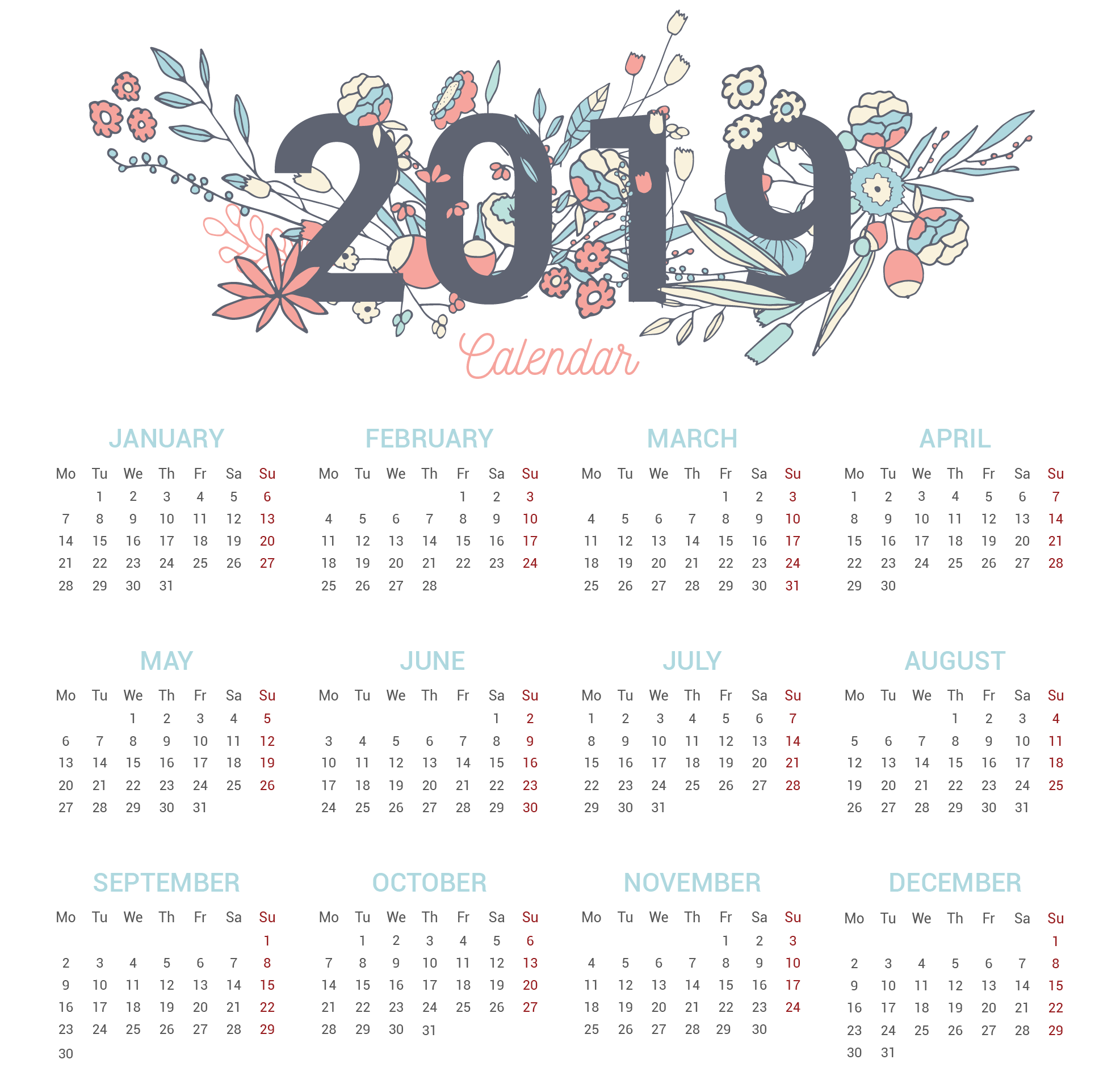 Calendar 2019 PNG Royalty-Free