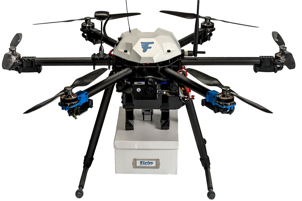 File trasparente del drone di consegna