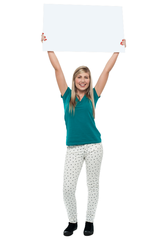 Chica sosteniendo la pancarta PNG Stock Images