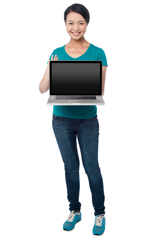 Girl With Laptop Gratis Penggunaan Komersial Gambar PNG