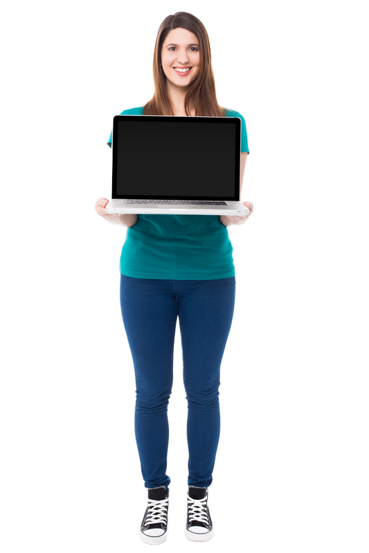Ragazza con laptop Immagine PNG royalty-free