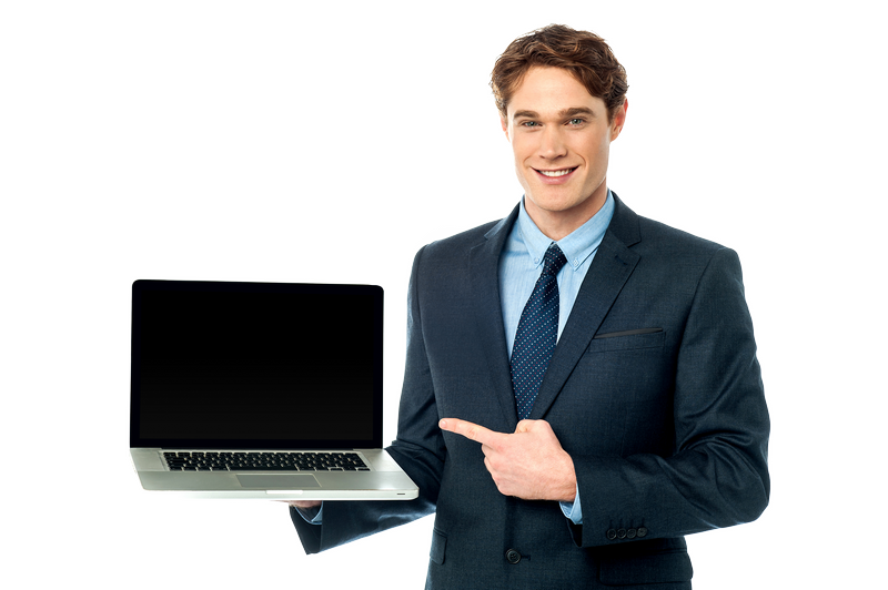 Pria dengan laptop PNG Image
