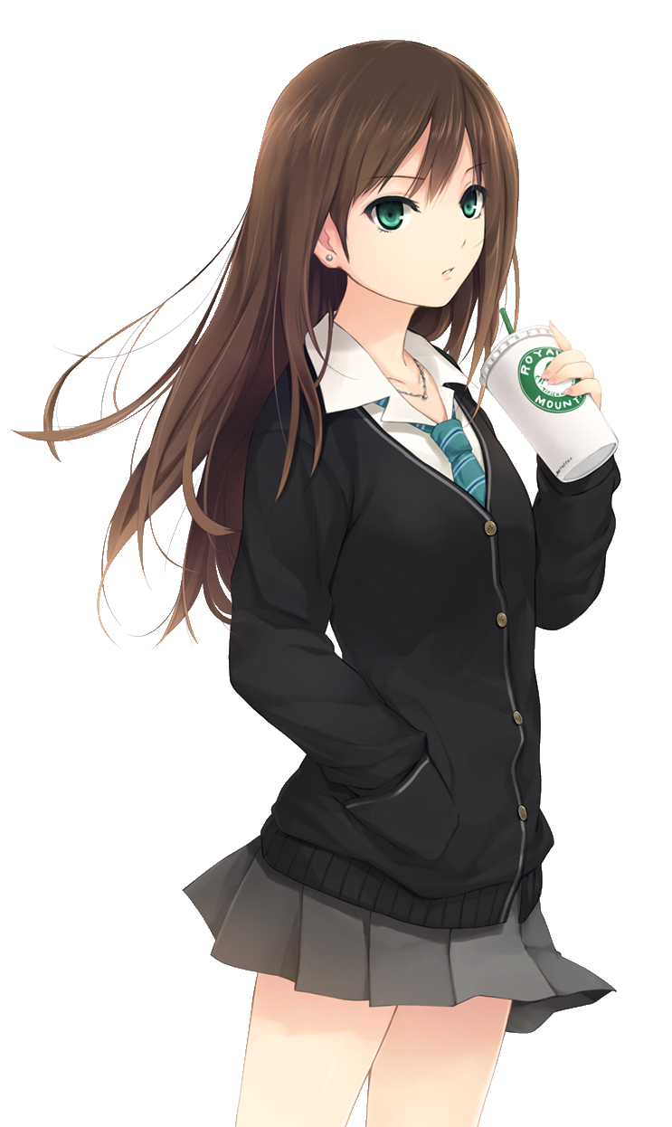 Anime Girl With Brown Hair PNG Background