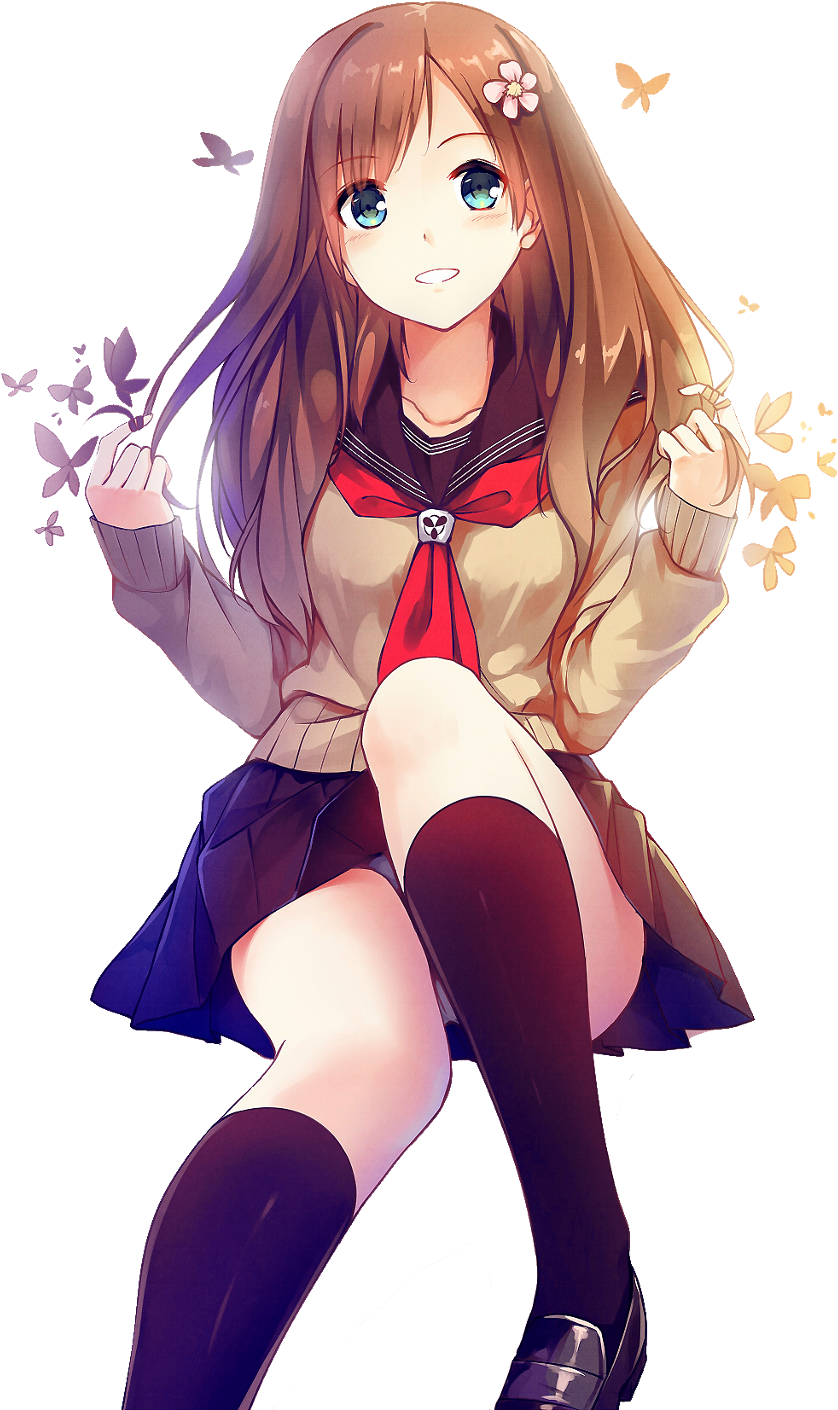Anime Girls With Brown Hair Transparent PNG