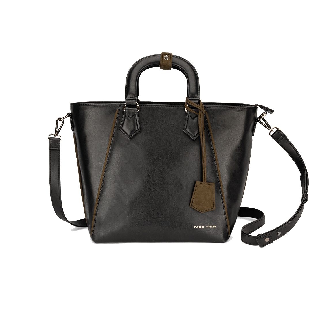 Black And Brown Trimmed Tote Bag Free PNG