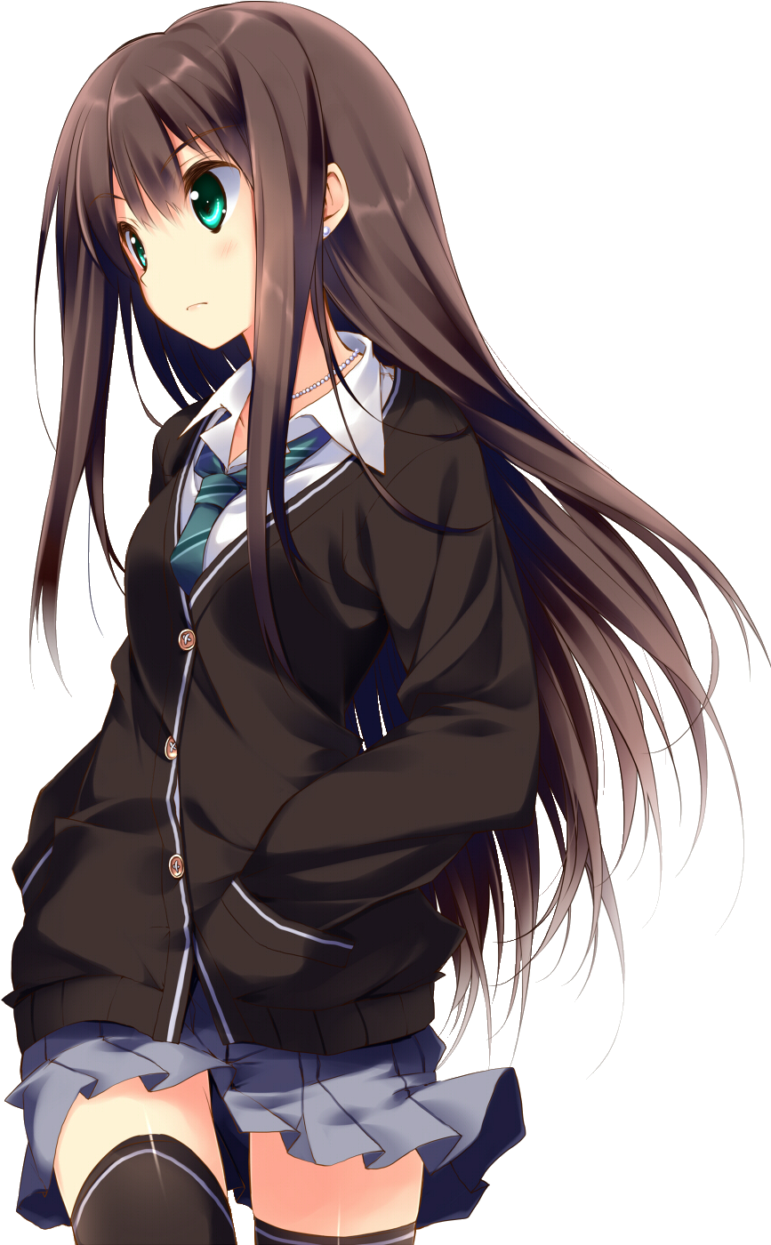 Brown Hair Anime Girl Background PNG