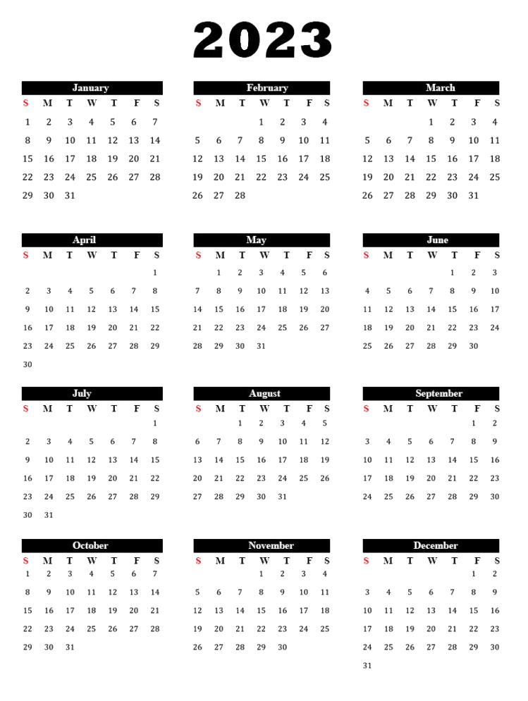 Printable Calendar 2023 Transparent Calendar PNG