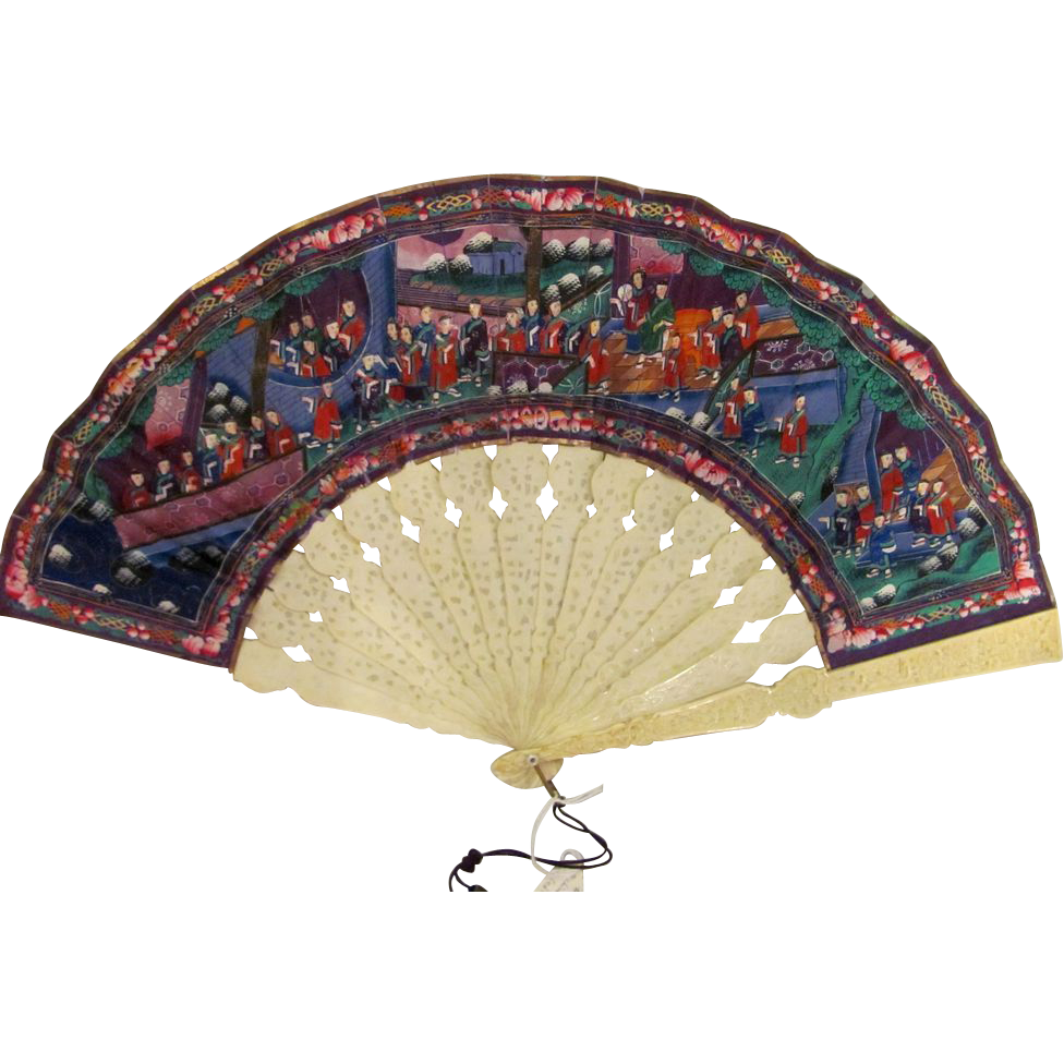 Antique Chinese Fan Background PNG Image