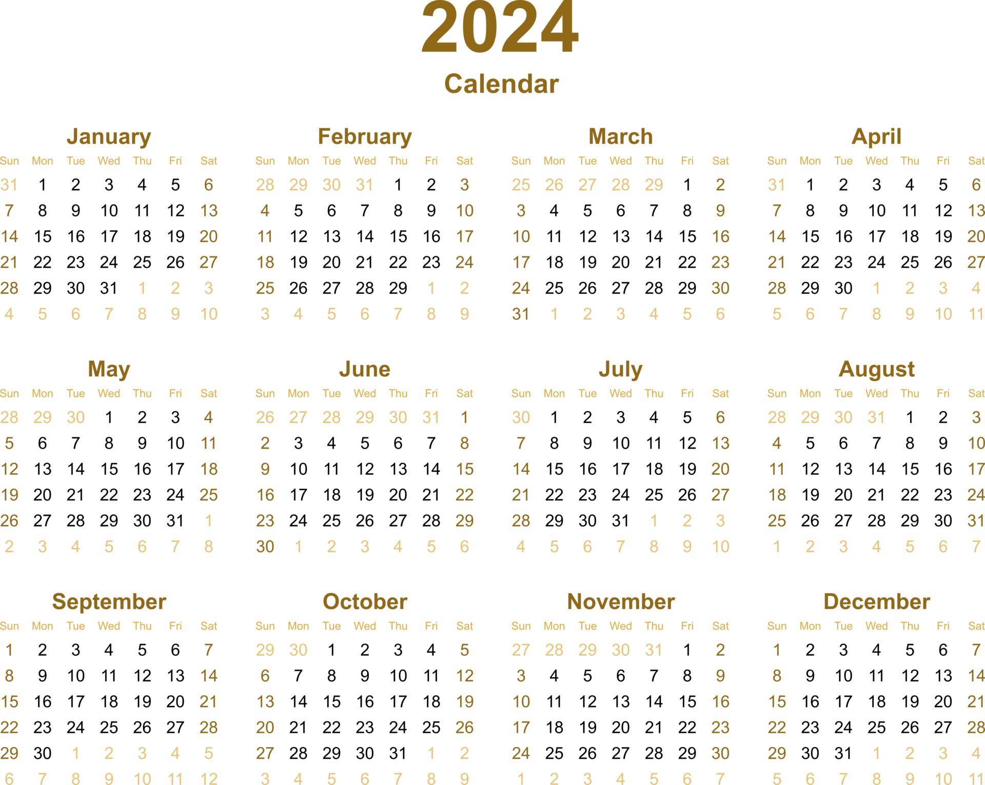 Calendar 2024 No Background