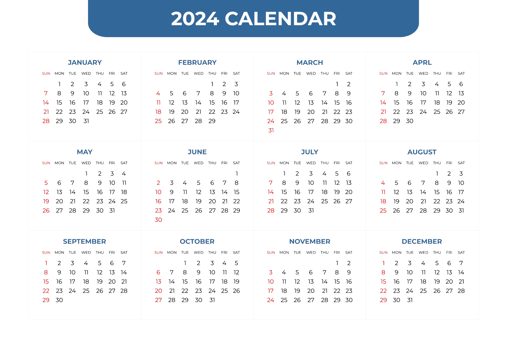 Calendar 2024 Transparent PNG