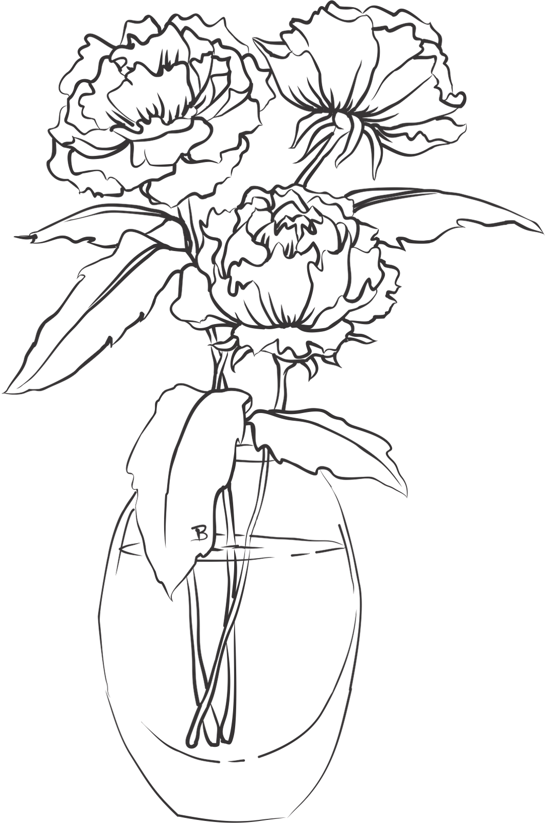 Flowers In Vase Drawing Transparent File
