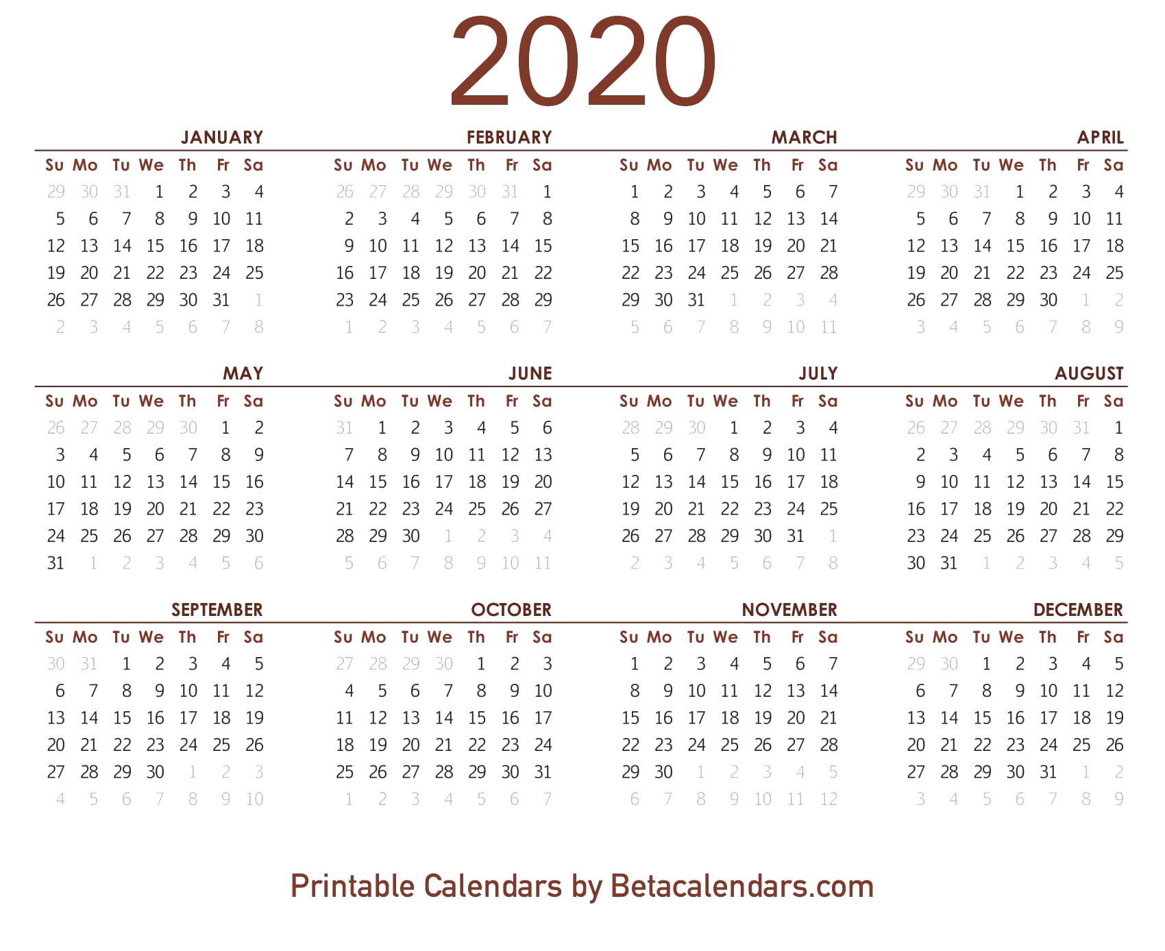 2020 calendrier PNG Qualité HD