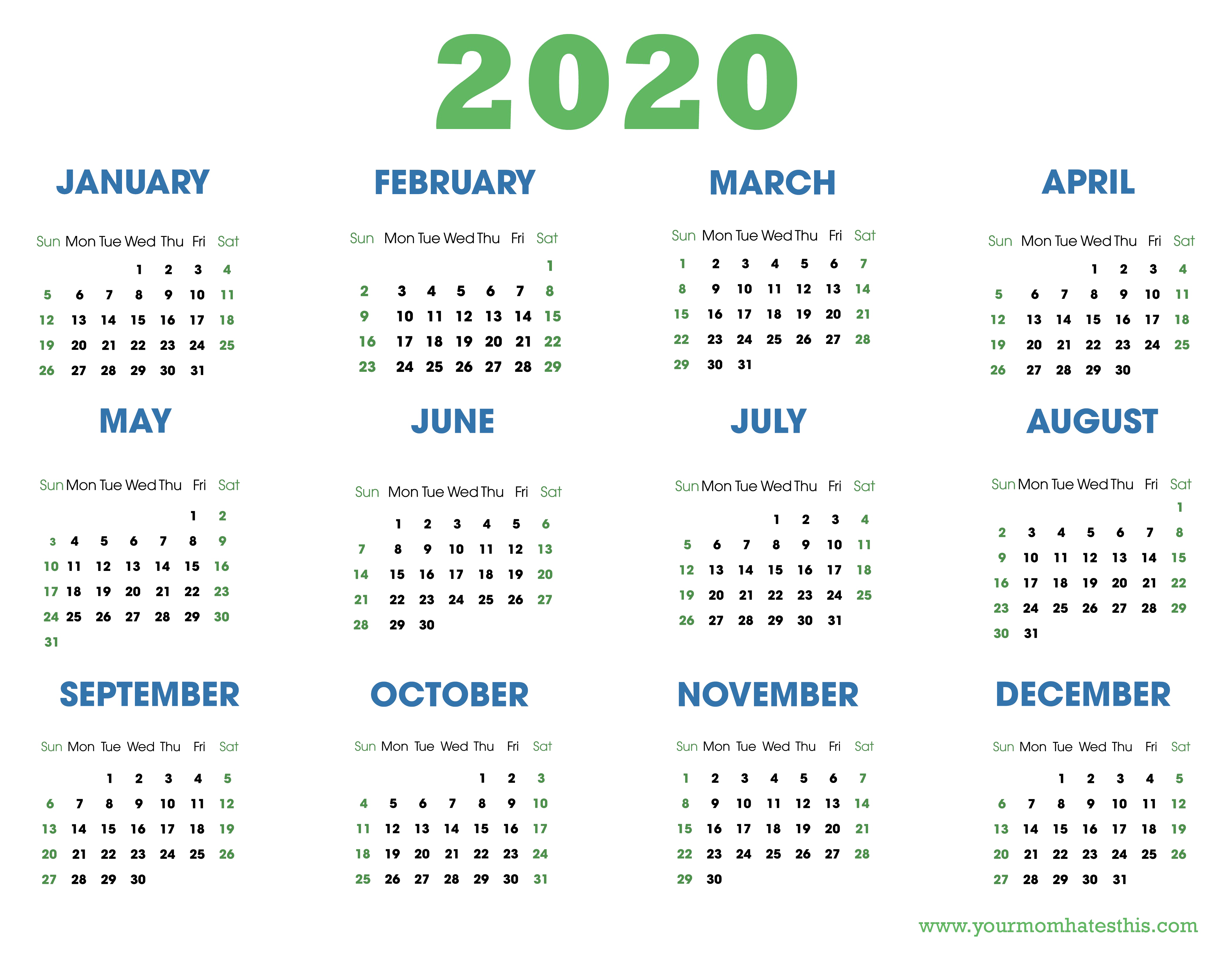 2020 calendrier PNG images HD