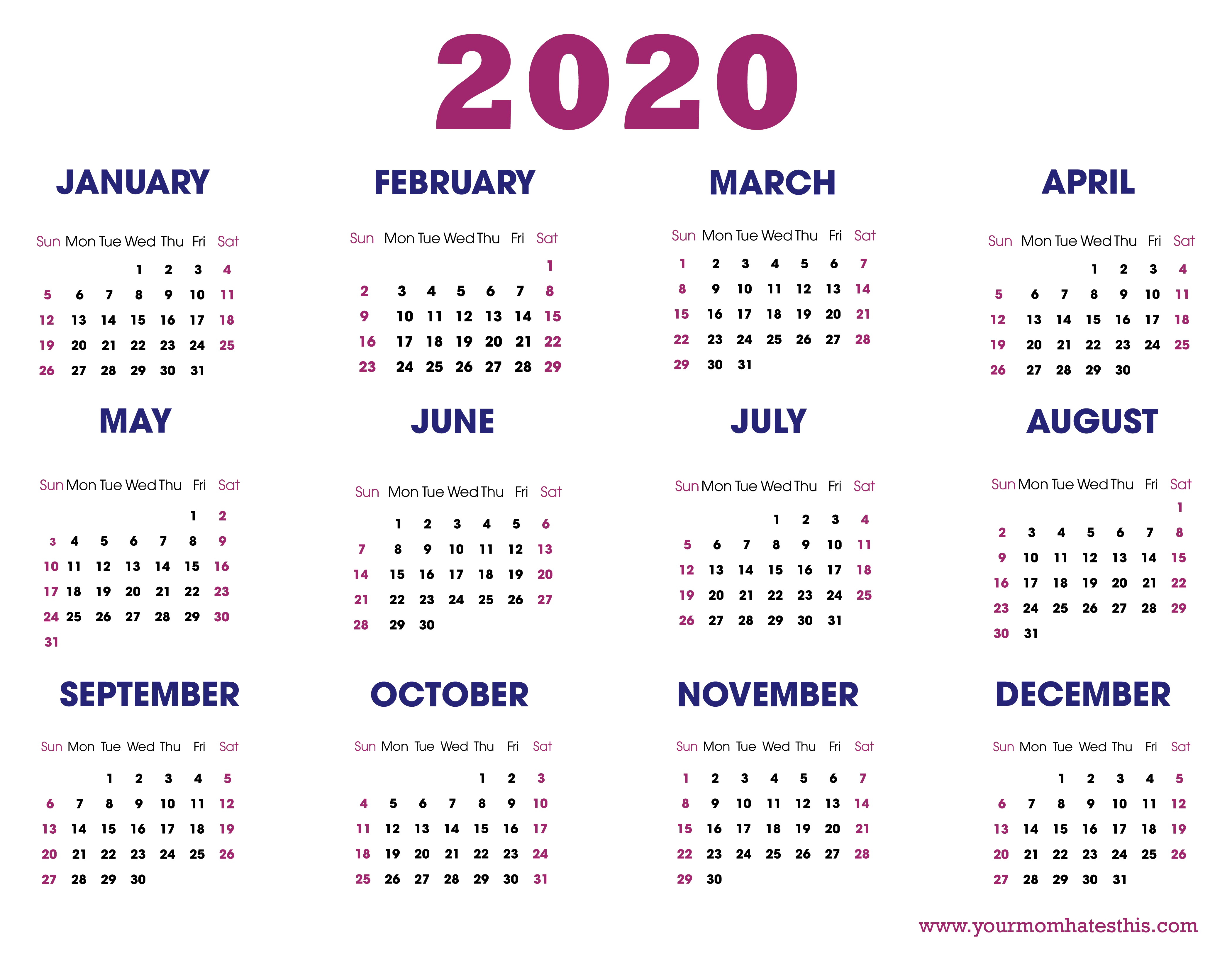 2020 calendrier PNG photos