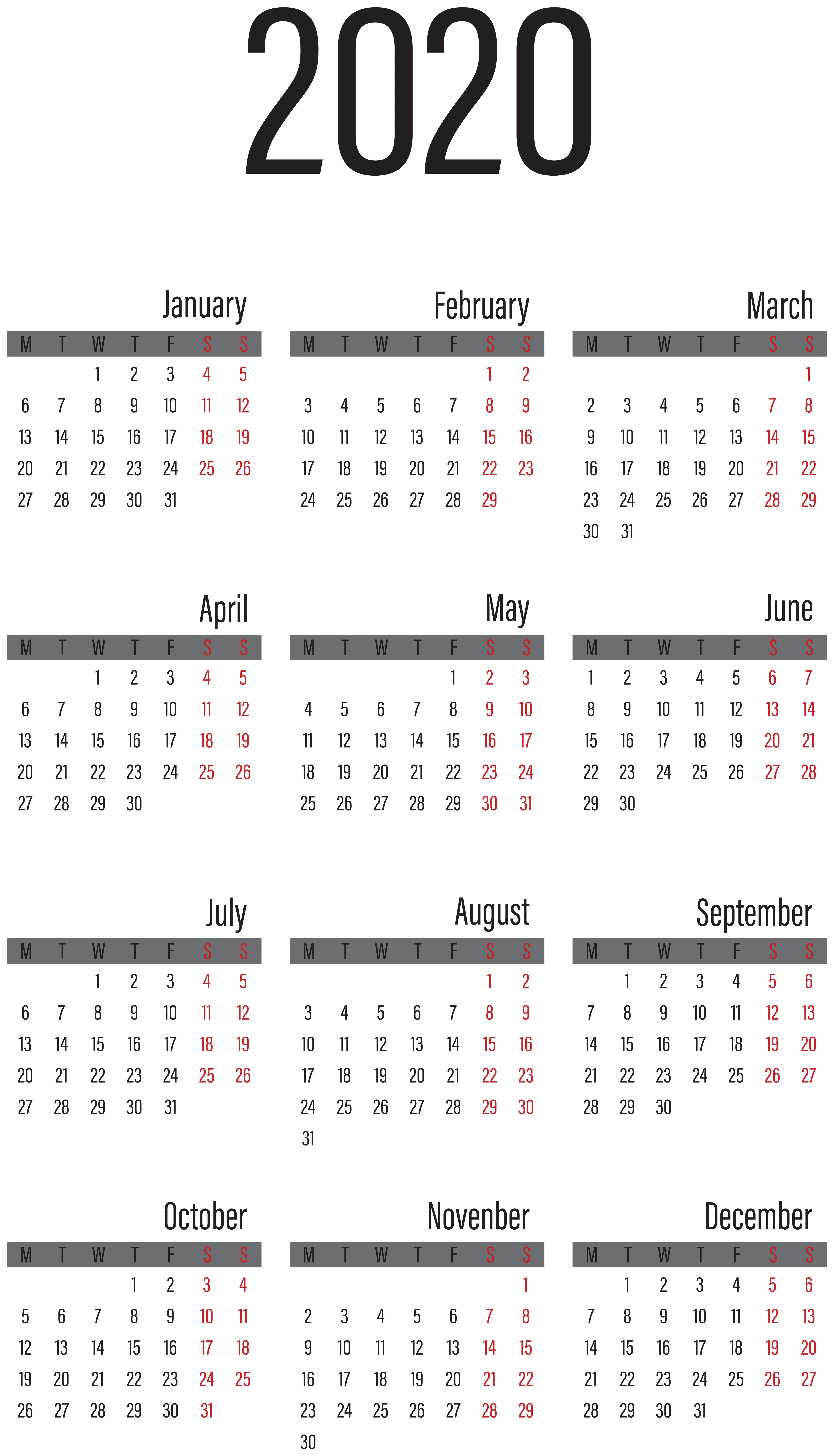2020 Calendar Transparent Background