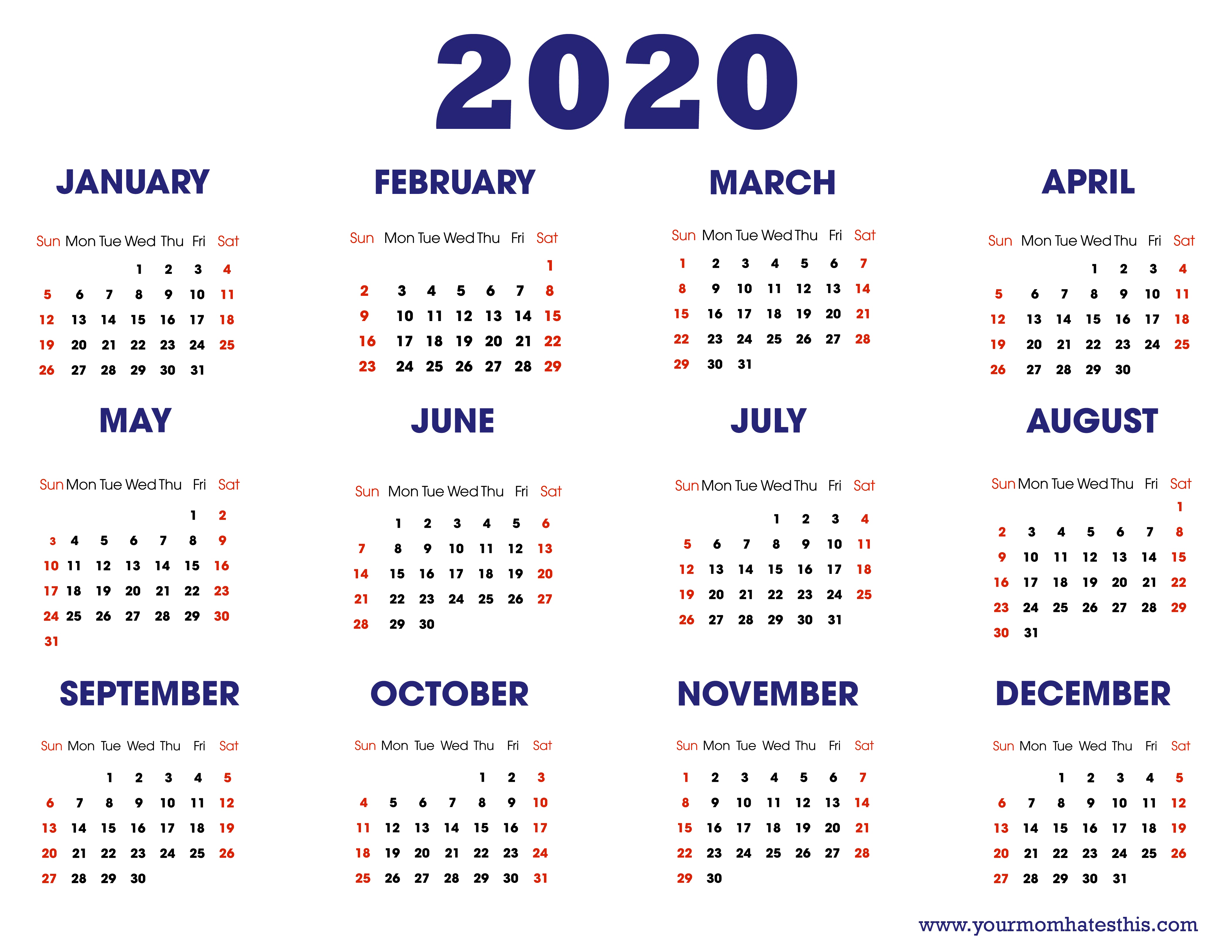 2020 Calendar Transparent Image