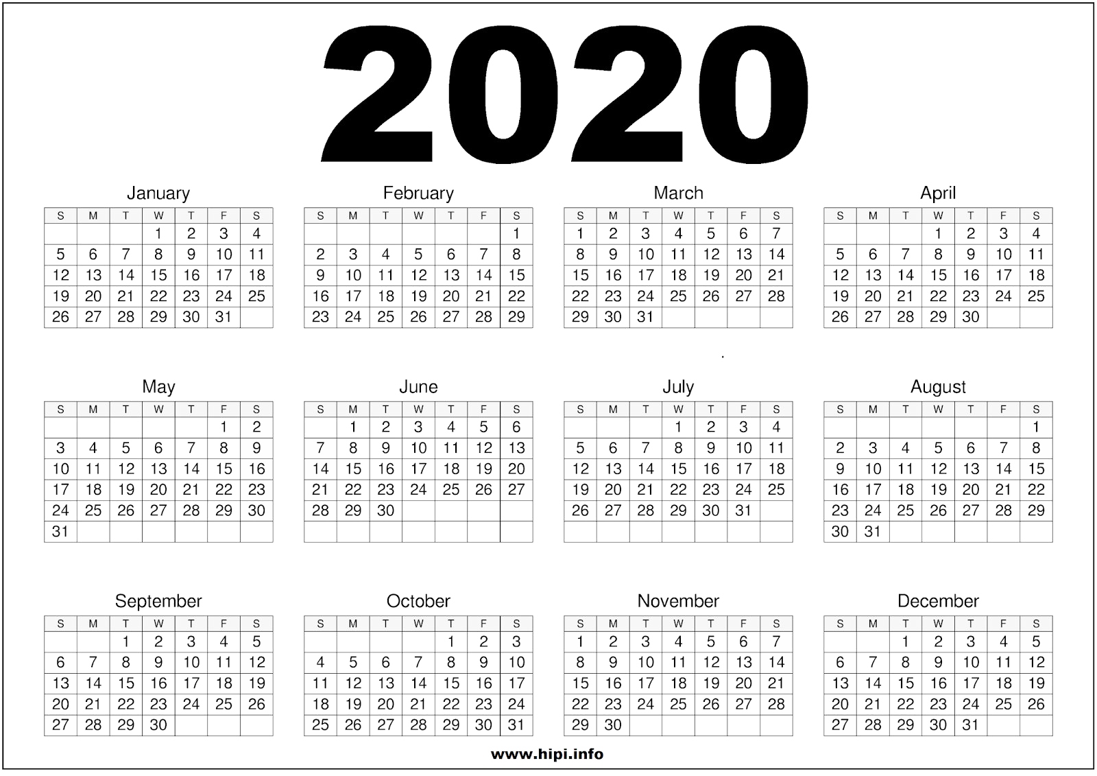 All Month 2020 Calendar PNG Clipart Background