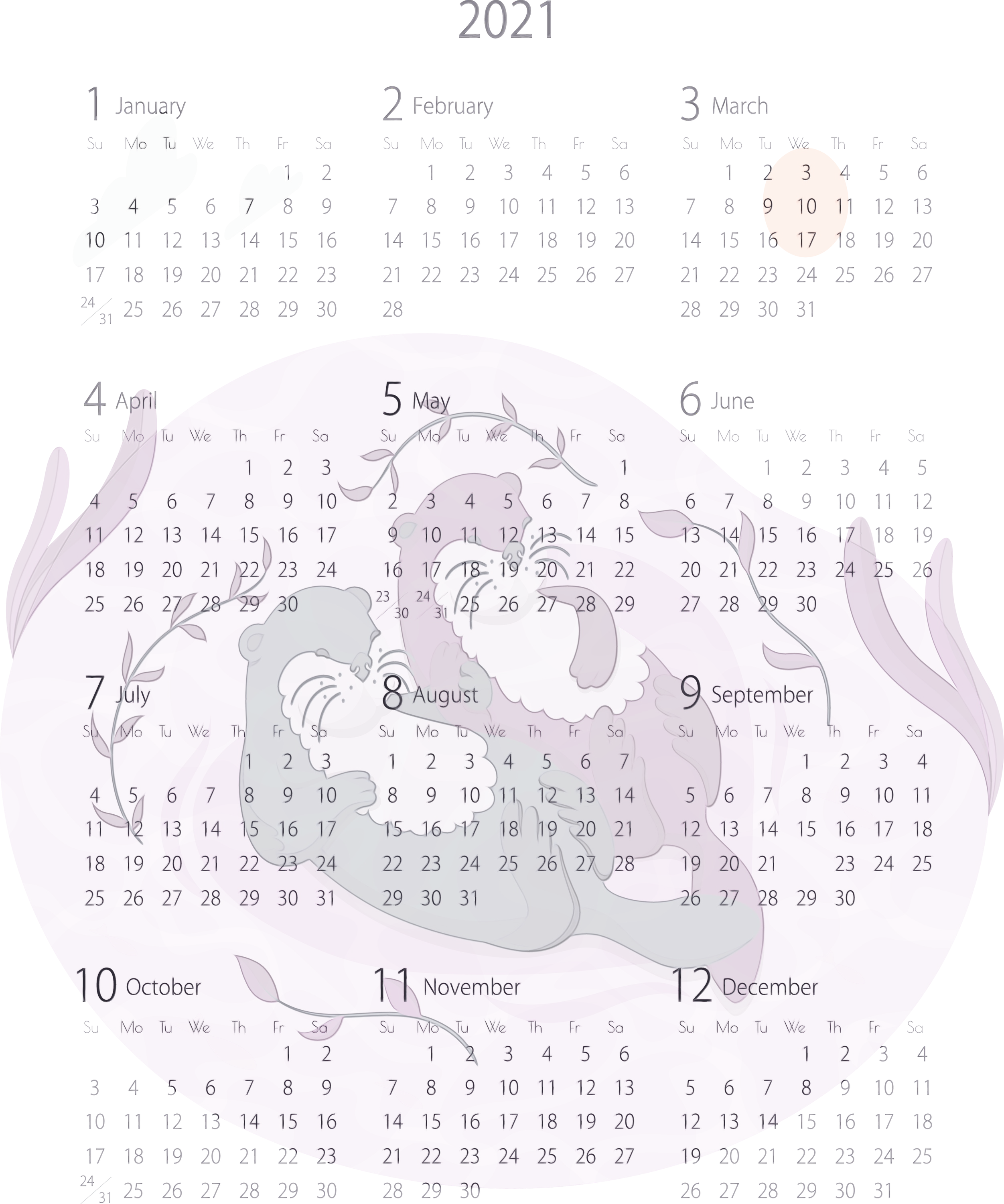 Animal Love Calendar 2021 PNG