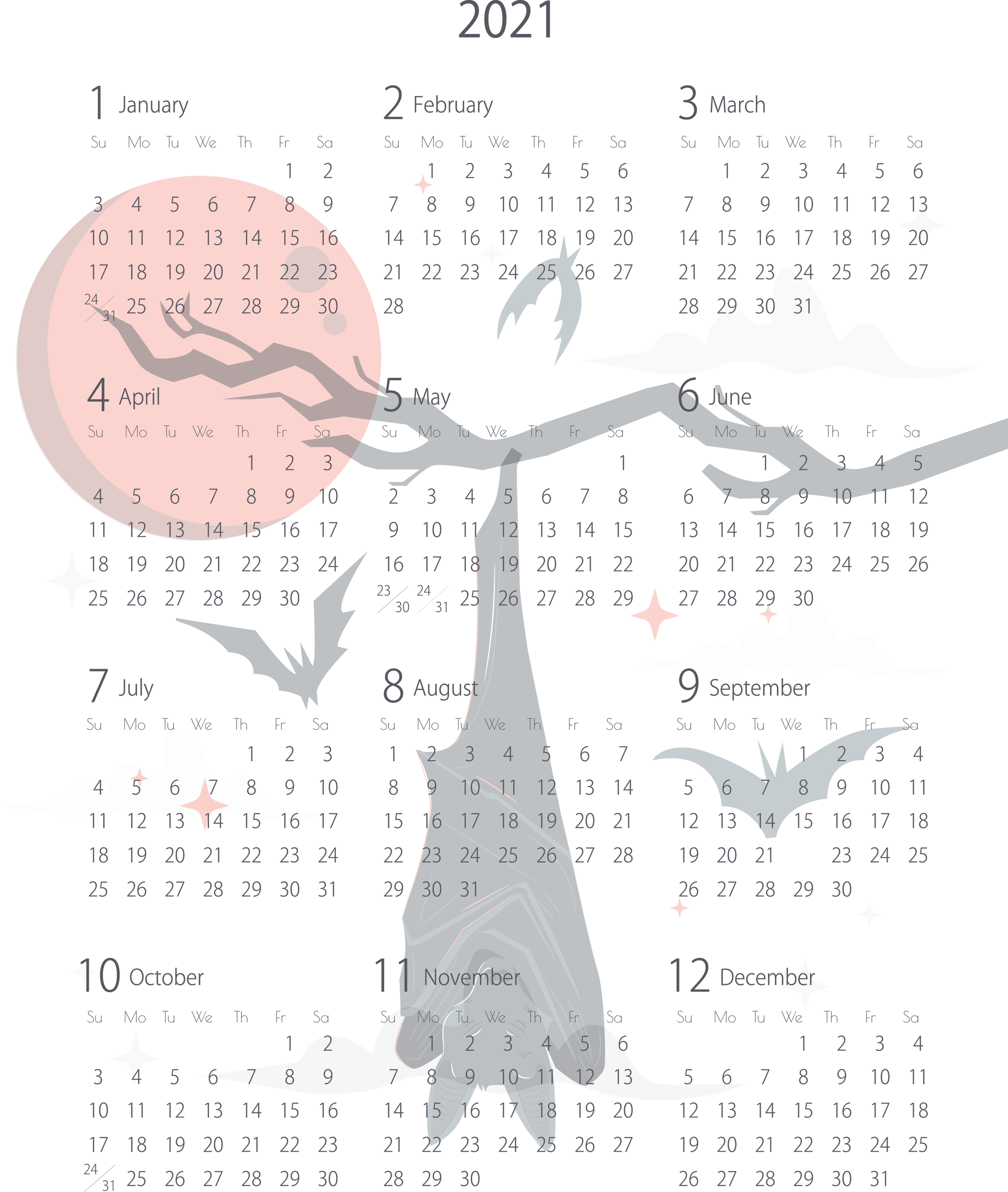 Bat Halloween Calendar 2021 PNG