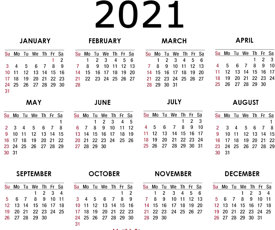 Calendrier 2021 PNG images HD
