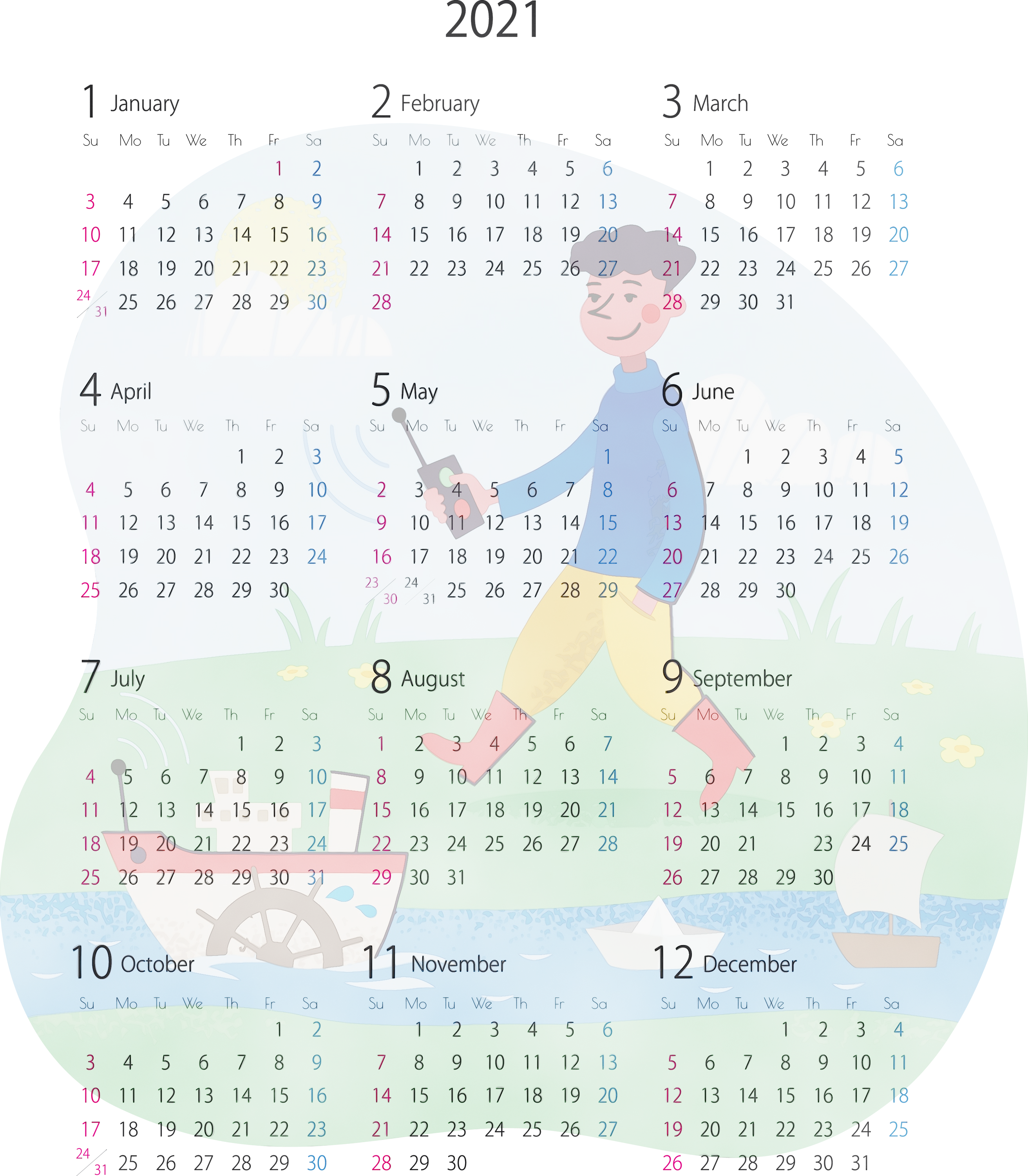Cute Boy Calendar 2021 PNG