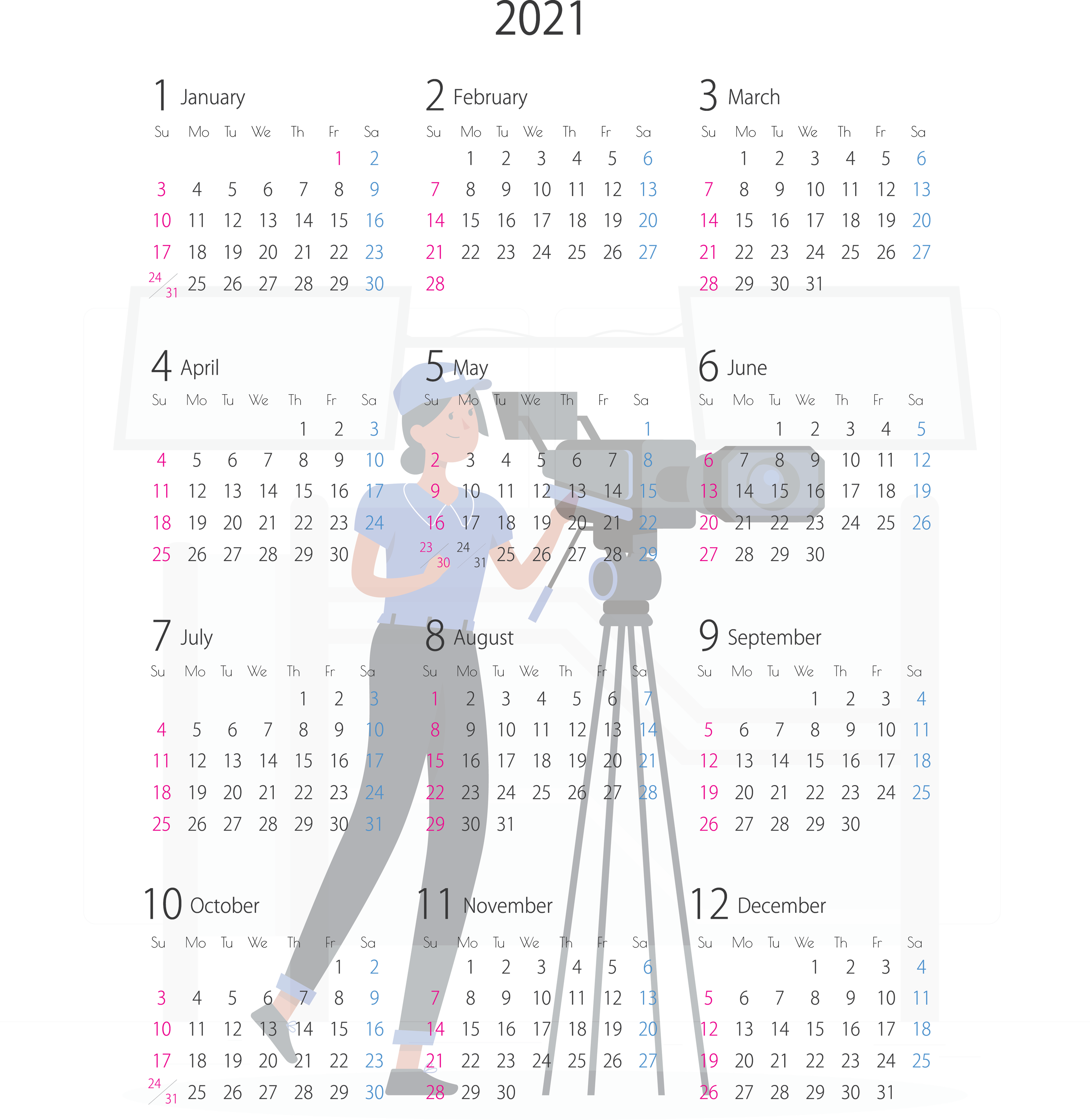 Girl Video Director Calendar 2021 PNG