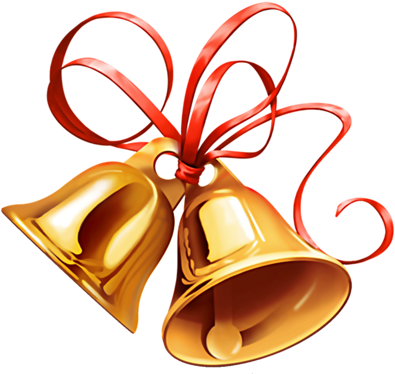 Golden Christmas Bell Red Ribbon PNG