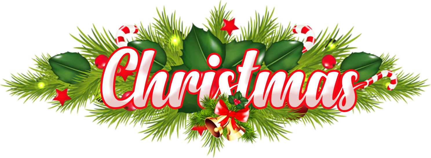 Merry Christmas Text Green Leaves PNG