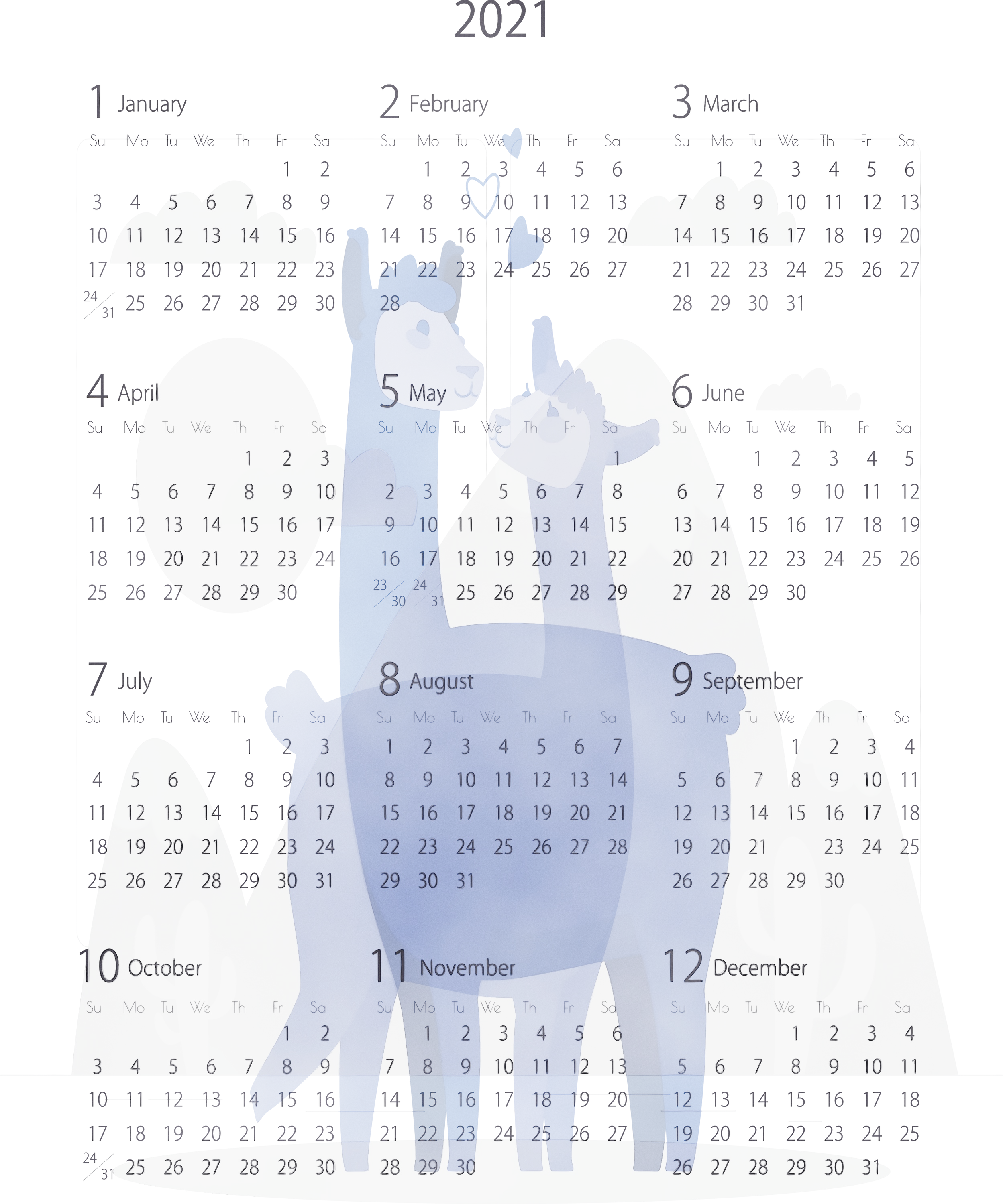 Printable Calendar 2021 PNG Clipart Background