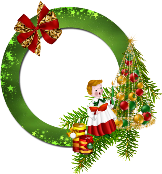 Round Christmas Frame Green PNG