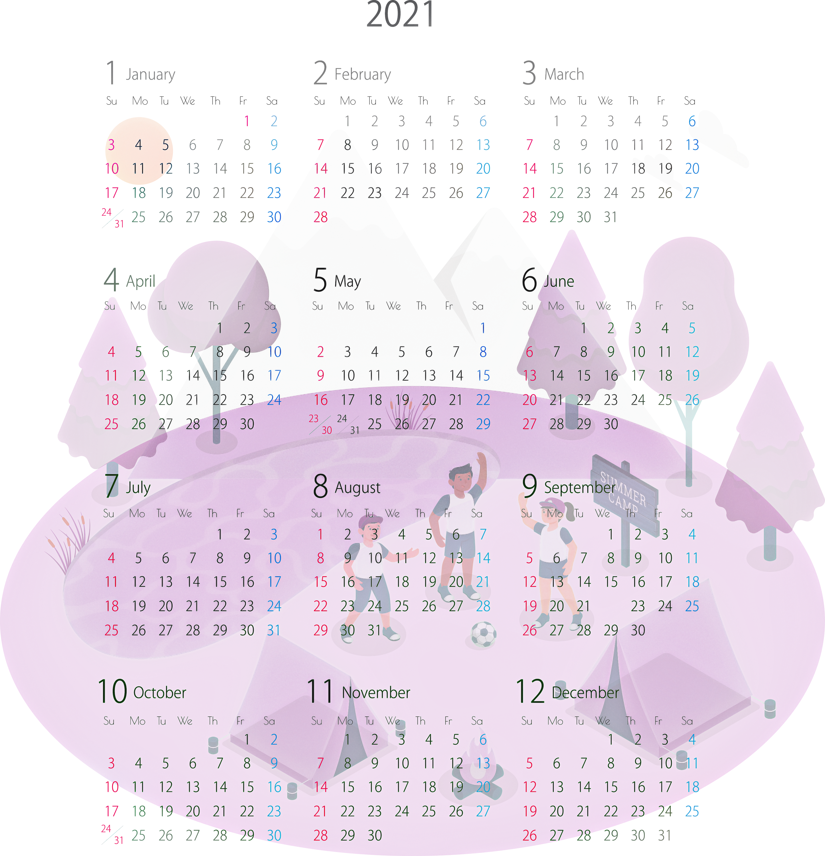 Summer Camp Calendar 2021 PNG