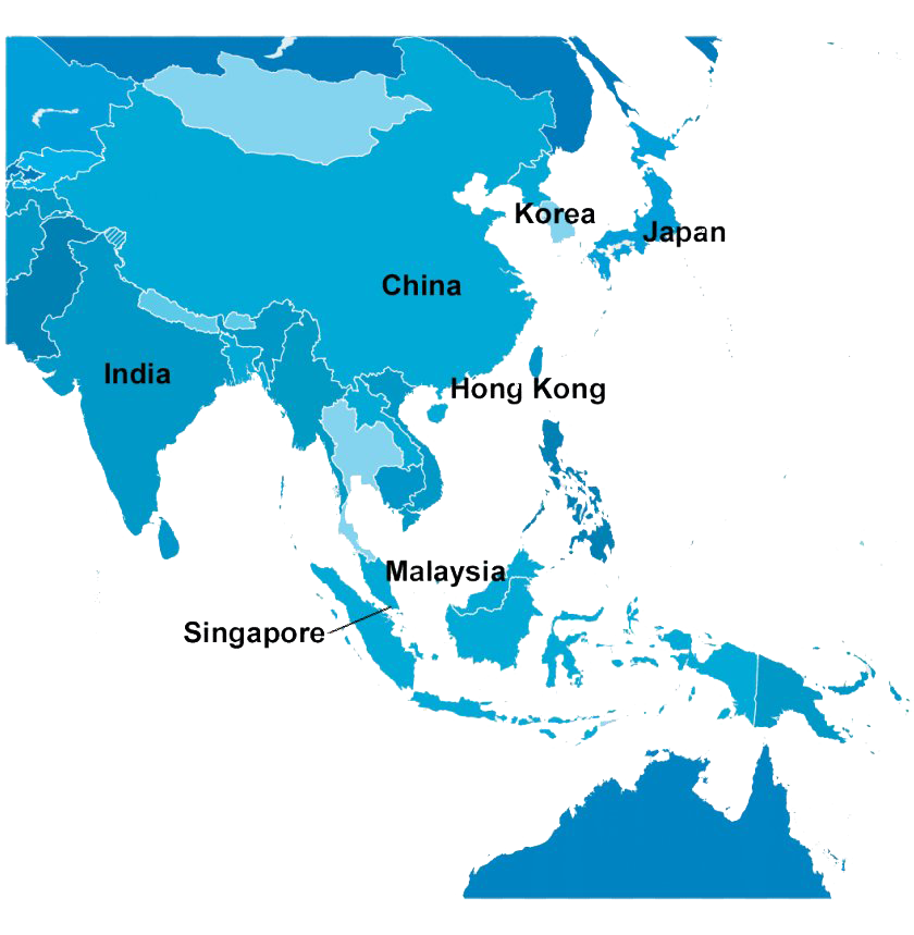 Asia Blue Map PNG