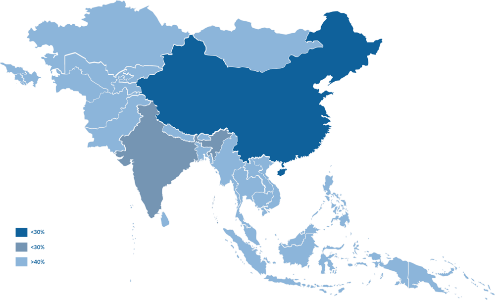 Asia World Map Blue PNG