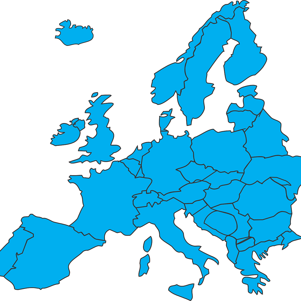 Europa de. Карта - Европа. Очертания Европы. Векторная карта Европы. Европа очертание континента.