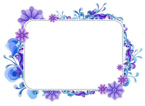 Floral Blue Frame Border Transparent Background