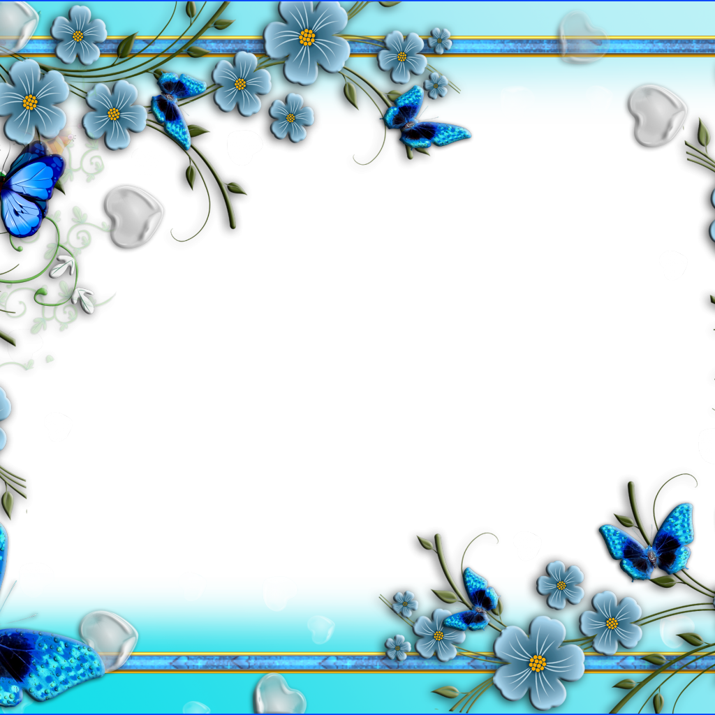 Floral Blue Frame Vector PNG Clipart Background
