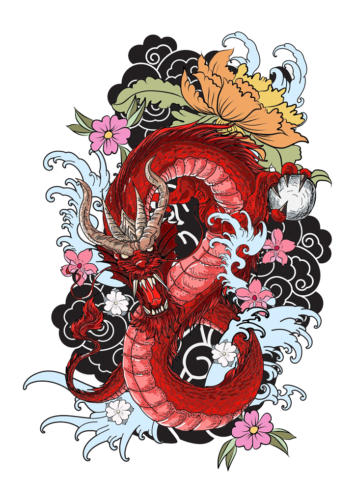 Red Dragon Tattoos Background PNG Image