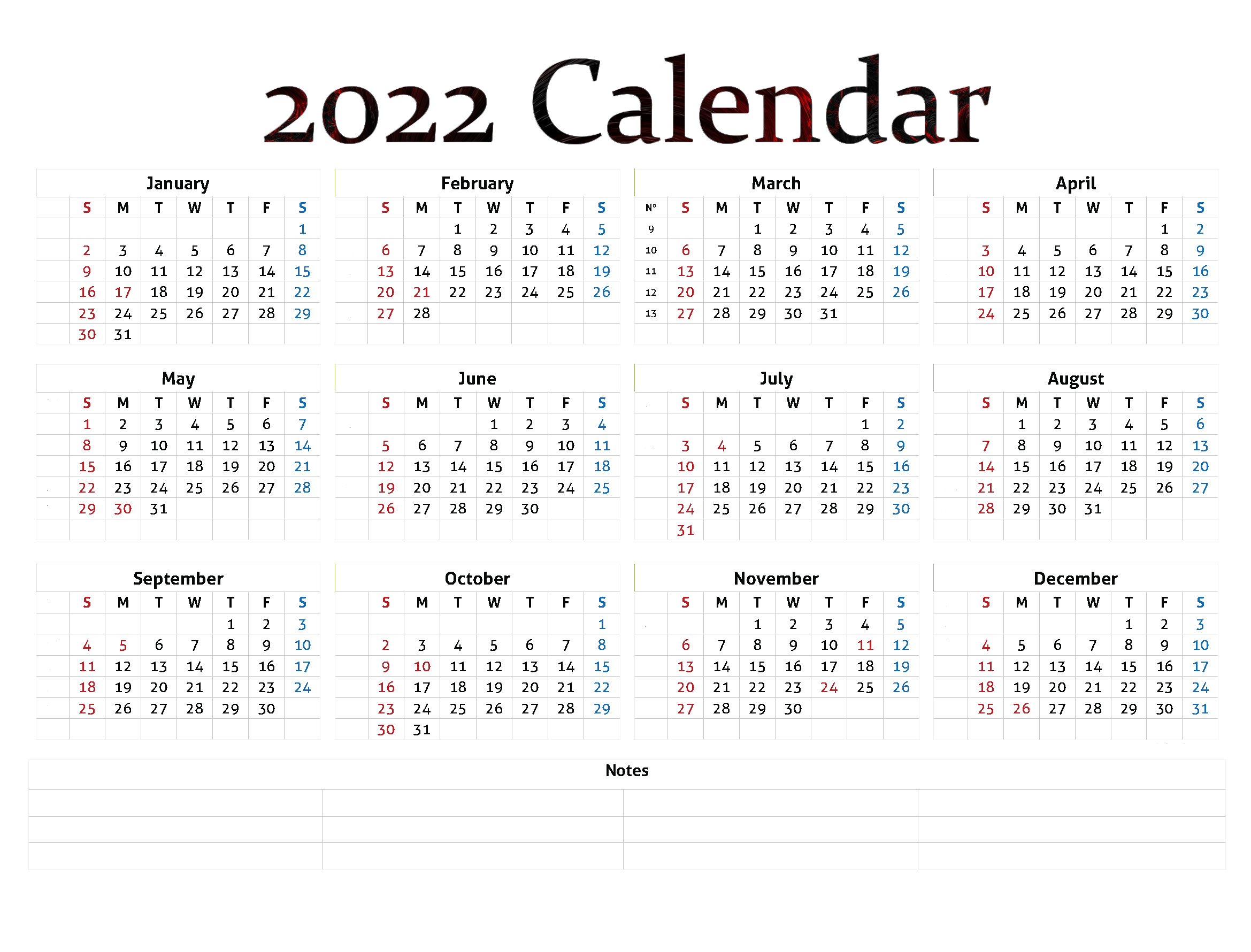 Calendar 2022 Transparent Background
