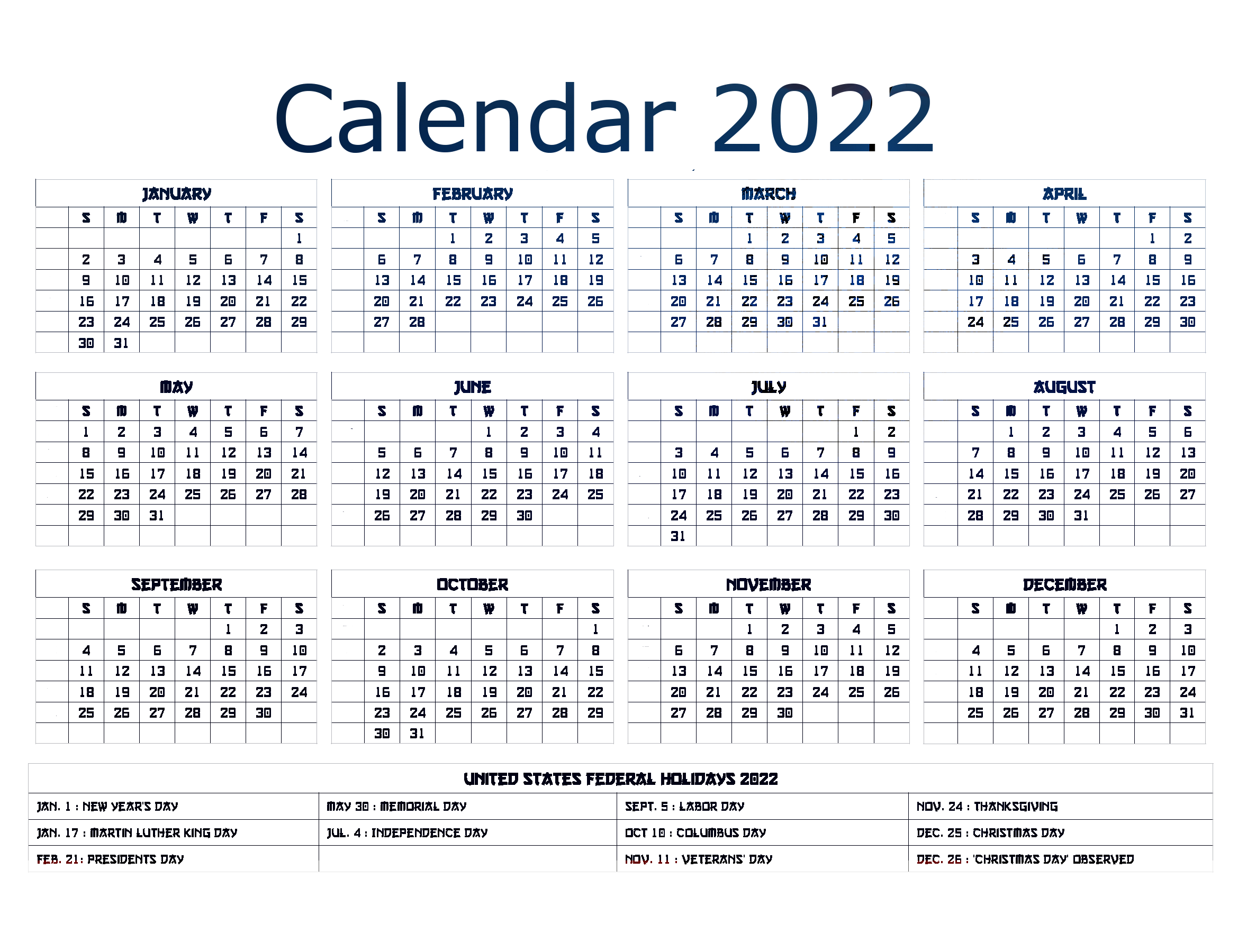Printable Calendar 2022 Background PNG Image