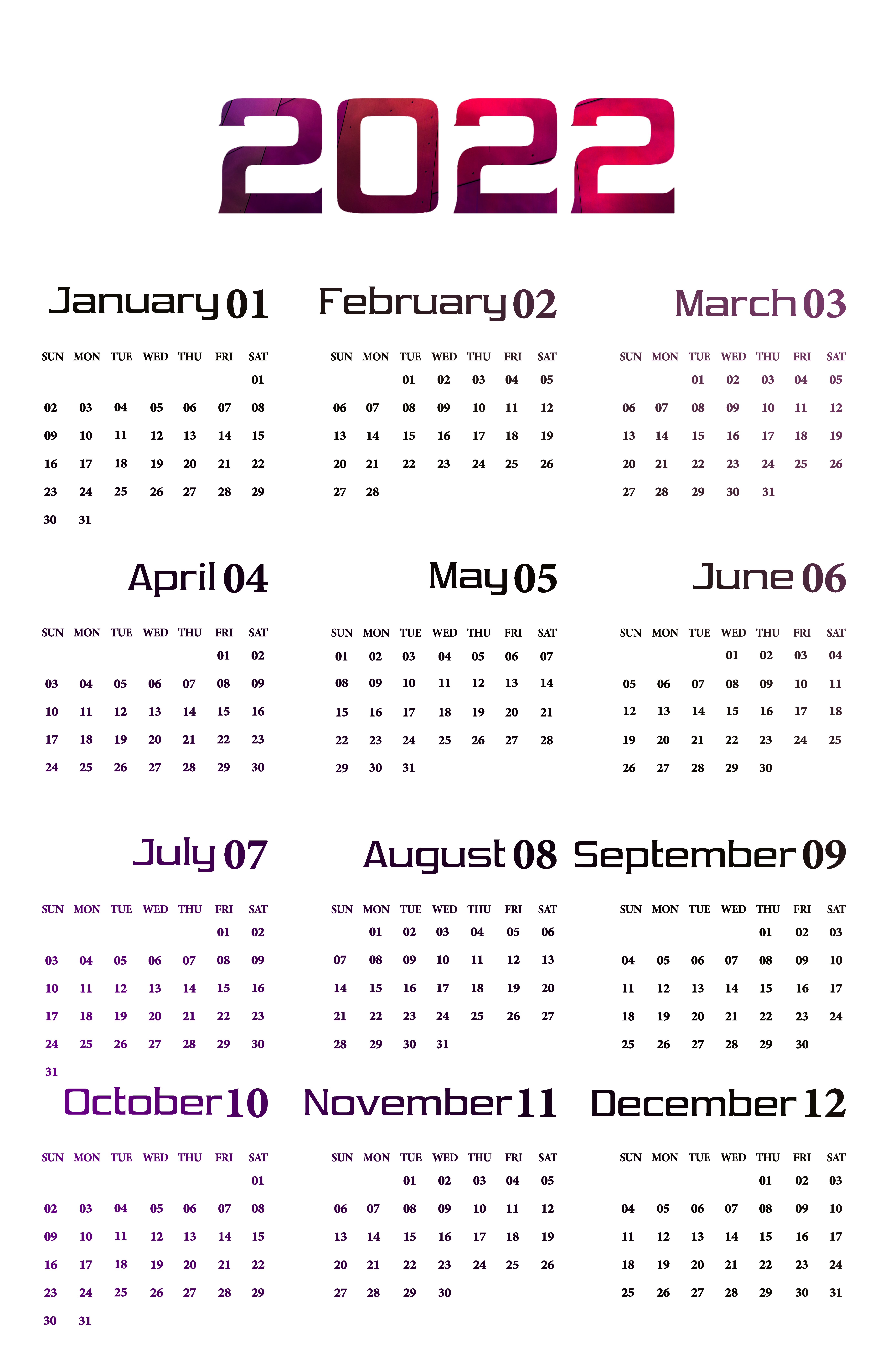 Printable Calendar 2022 Transparent File